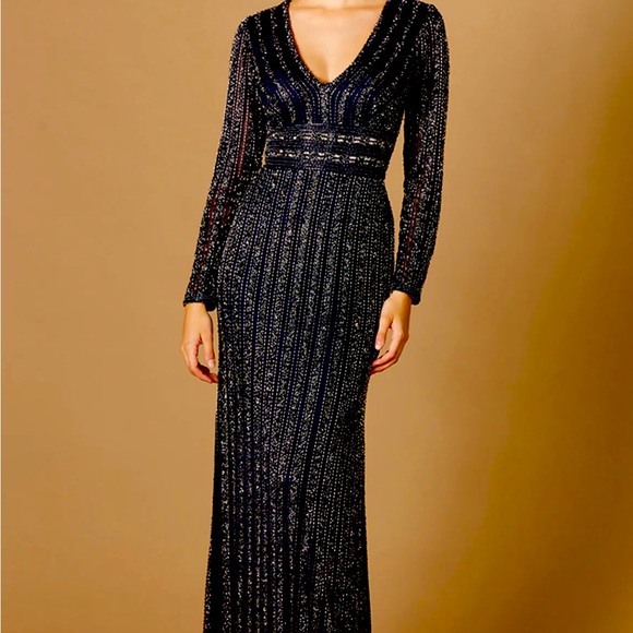 Elegant Lara Navy Long Sleeve Dress - Picture 1 of 3
